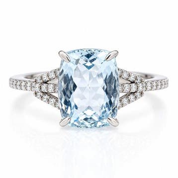 Zonder minimumprijs - Ring Platina - 3.49ct. tw. Aquamarijn, Sieraden, Tassen en Uiterlijk, Nieuw