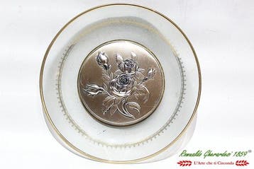 Castellani in argento pieno 925 Acca piattino in cristallo, Antiek en Kunst
