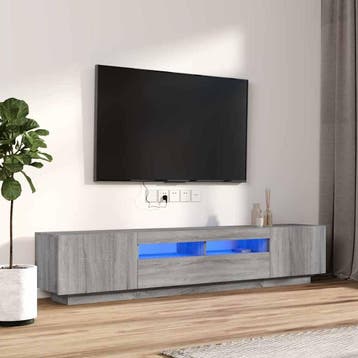 vidaXL 2-delige Tv-meubelset met LED bewerkt hout grijs, Minder dan 50 cm, Verzenden, Nieuw, Minder dan 100 cm