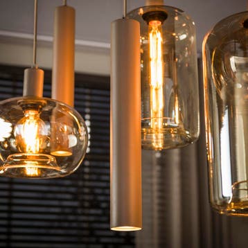 Hanglamp Eettafel - Nieuw - Amberglas - Beige - Webshop, Verzenden, Modern, Industrieel, Design, Minimalistisch, Organisch, Nieuw