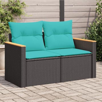 vidaXL Tuinbank met kussens 2-zits poly rattan zwart, Verzenden, Nieuw