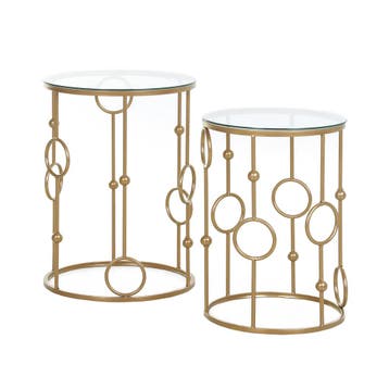 TRUUSK Set Salontafel en Bijzettafel - Glazen Blad - Band- e, Verzenden, Nieuw