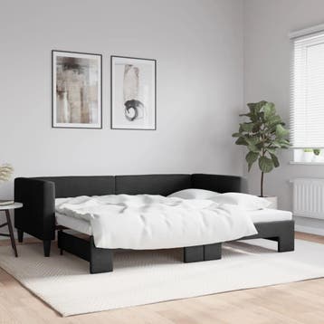 vidaXL Slaapbank met onderschuifbed 90x190 cm stof zwart, 90 cm, Eenpersoons, Verzenden, Zwart