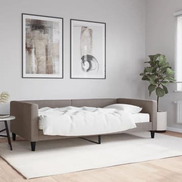 vidaXL Slaapbank met matras 100x200 cm stof taupe, 100 cm, Eenpersoons, Verzenden, Nieuw