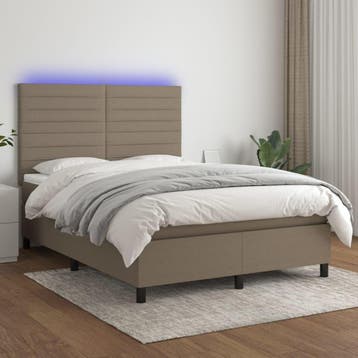 vidaXL Boxspring met matras en LED stof taupe 140x190 cm, Verzenden, Stof, Nieuw, Tweepersoons