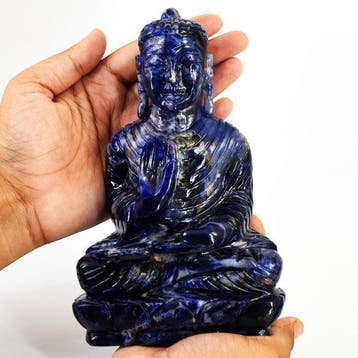 Beeld, Big Electric Blue Sodalite Carved Divine Lord Buddha