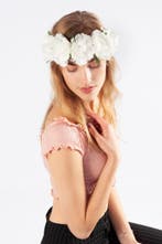 Bloemenkrans Haar Pioenrozen Wit Witte Bloemen Haarband Diad, Ophalen of Verzenden, Nieuw, Carnaval, Accessoires