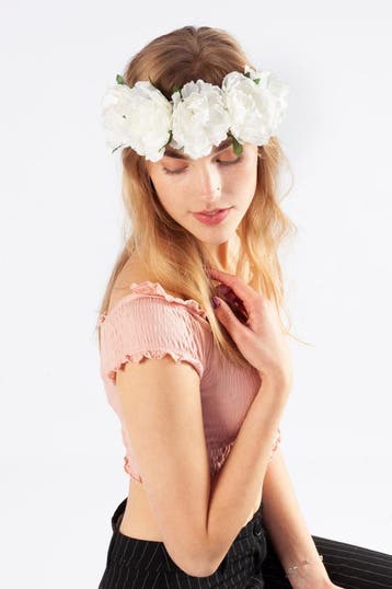 KIMU® Bloemenkrans Haar Pioenrozen Wit Witte Bloemen Haarban, Ophalen of Verzenden, Nieuw, Carnaval, Accessoires