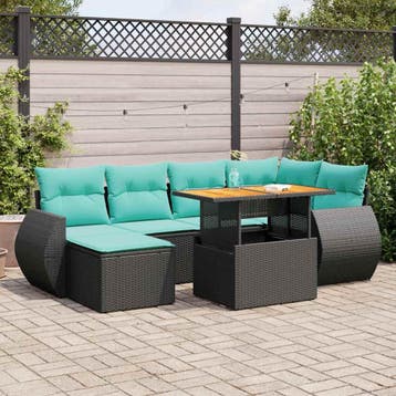 vidaXL 7-delige Loungeset met kussens poly rattan zwart, Verzenden, Nieuw, Loungeset