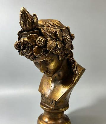 Messing, Griekse god van de wijn, Dionysos sculptuur - 16 cm