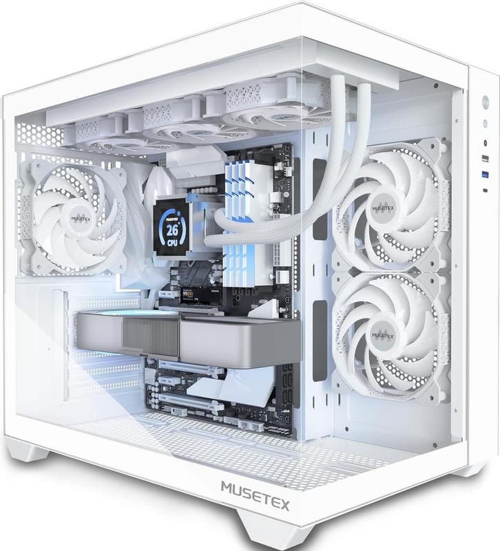 MUSETEX Y6 ATX PC Behuizing Wit | Retourdeal 29% Korting, Computers en Software, Computerbehuizingen, Nieuw, Ophalen of Verzenden