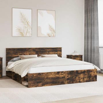 vidaXL Bedframe Gerookt eiken 200 x 200 cm Massief, Verzenden, Nieuw, Tweepersoons, Hout