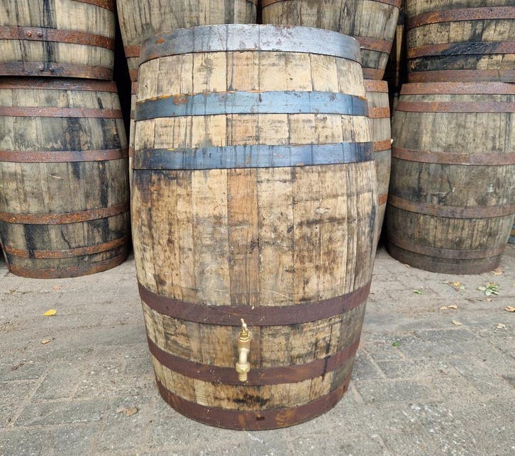 Houten regenton 190L met messing kraan - whiskyvat, Tuin en Terras, Regentonnen, 150 liter of meer, Met kraantje, Nieuw, Hout