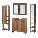 Badkamermeubelset Namsskogan 4-delig walnootkleurig en zwart, Huis en Inrichting, Badkamer | Badkamermeubels, Verzenden, Nieuw