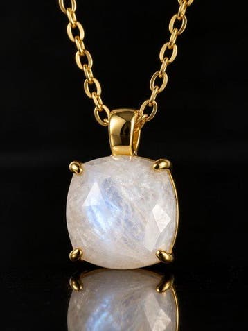 Verguld, 18k, Zilver - Ketting met hanger - Maansteen