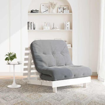 vidaXL Futon slaapbank met matras 90x206x11 cm massief, Huis en Inrichting, Slaapkamer | Slaapbanken, Verzenden, Nieuw, Wit