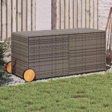 vidaXL Tuinbox met wielen 283 L poly rattan grijs, Verzenden, Nieuw