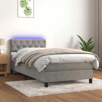 vidaXL Boxspring met matras en LED fluweel lichtgrijs 80x200, Eenpersoons, Verzenden, Nieuw, 80 cm