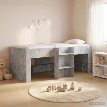 vidaXL Kinder Hoogslaper Betongrijs 90 x 200 cm Bewerkt hout, Eenpersoons, Verzenden, Nieuw, Grijs