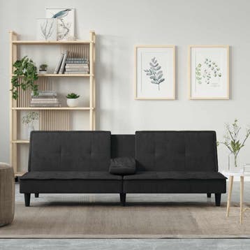 vidaXL Slaapbank met bekerhouders fluweel zwart, Huis en Inrichting, Verzenden, Nieuw, Stof, 200 tot 250 cm