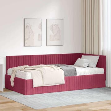vidaXL Hoekbedframe met Matras 2 st Wijnrood 90 x 200 cm, Eenpersoons, Verzenden, Nieuw, Stof