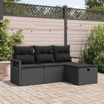 vidaXL Tuin Sofa Set 4 st Zwart poly rattan, Tuin en Terras, Verzenden, Nieuw, 4 zitplaatsen