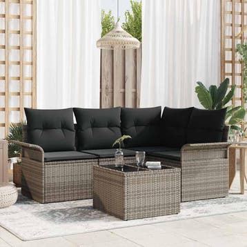 vidaXL Tuin Sofa Set 5 st Grijs poly rattan, Verzenden, Nieuw, Rotan, 5 zitplaatsen