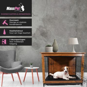 MaxxPet Houten Hondenbench 98x65x68cm (Hondenbenches, Dier), Dieren en Toebehoren, Hondenbenches, Verzenden, Nieuw