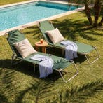 Ligbed set van 2 Carcao 186x55x24 cm donkergroen zilverkleur, Tuin en Terras, Tuinsets en Loungesets, Verzenden, Nieuw