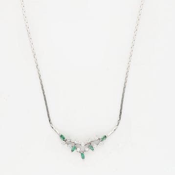 Halsketting - 14 karaat Witgoud - Diamant - Smaragd, Nieuw