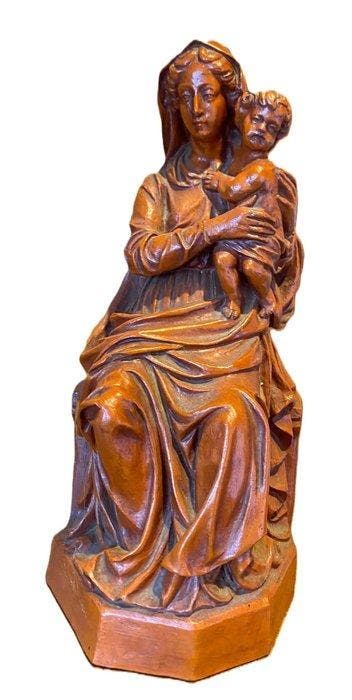 Beeld, Madonna zittend met kind - 38 cm - Terracotta