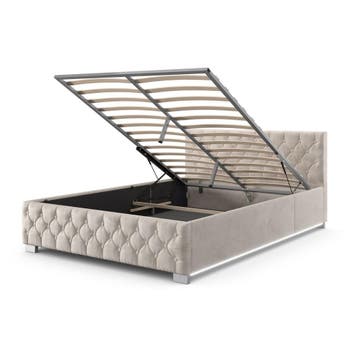 Gestoffeerd Bed Nizza - 140 x 200 cm - Beige - LED Verlichti, Verzenden, Nieuw