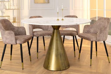 Ronde eettafel ELEGANCIA 100cm messing wit marmer ijzer met, Huis en Inrichting, Tafels | Eettafels, Ophalen of Verzenden, Nieuw