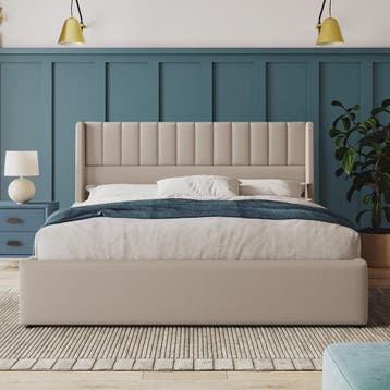 Hydraulisch Boxspringbed 180x200cm Beige Gestoffeerd met Hou, Verzenden, Nieuw