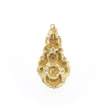 Gouden hanger van een mutsenbel (Hanger of bedel), Ophalen of Verzenden, Gebruikt, Goud, Overige merken