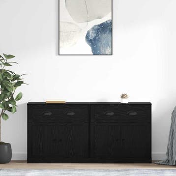 vidaXL Dressoirs 2 st Zwart Eiken 70 x 35,5 x 67,5 cm, Verzenden, Nieuw, 50 tot 100 cm, 25 tot 50 cm