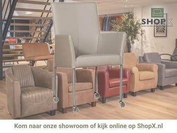 Leren eetkamerstoel Comfort met wieltjes en armleuning -, Huis en Inrichting, Overige kleuren, Nieuw, Leer, Ophalen of Verzenden
