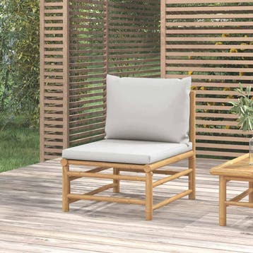 vidaXL Tuinmiddenbank met lichtgrijze kussens bamboe, Verzenden, Nieuw, Hout
