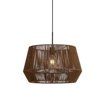 Hanglamp zwart met bruine papieren touw kap 50/50/30 -, Verzenden, Nieuw, Modern