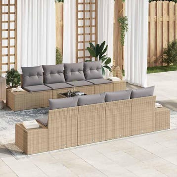vidaXL Tuin Sofa Set met kussen 8 pcs Beige en Grijs poly, Verzenden, Nieuw, Rotan, 8 zitplaatsen