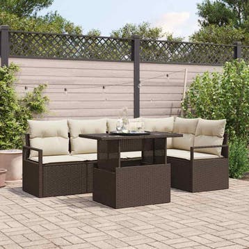 vidaXL Tuin Sofa Set 6 st Bruin Poly riet, Verzenden, Nieuw, Rotan, 6 zitplaatsen