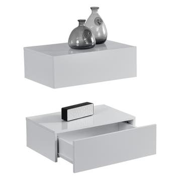 Wandplank met lade set van 2 zwevend 46x30x15 cm wit glanzen, Verzenden, Nieuw
