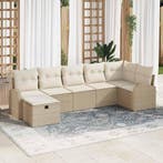 vidaXL Bankstel met kussen met opslag Beige en Crème poly, Verzenden, Nieuw, Rotan, 7 zitplaatsen