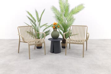 VDG Stripe/Velora loungestoelen set (3-delig) - Taupe/Royal, Tuin en Terras, Tuinsets en Loungesets, Verzenden, Nieuw, Kunststof