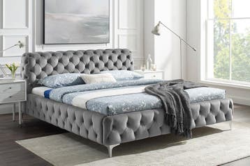 Designbed MODERN BAROK 160x200cm grijs fluweel Chesterfield, Ophalen of Verzenden, Nieuw