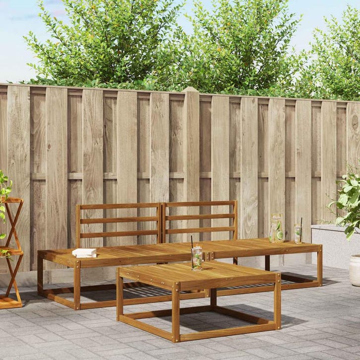 vidaXL Buiten bankenset 3 Stuk Naturel Massief Acaciahout, Tuin en Terras, Tuinsets en Loungesets, Nieuw, Verzenden