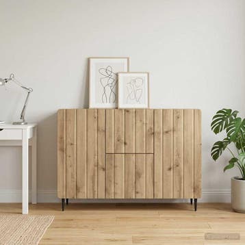vidaXL Dressoir Artisanaal eiken 89 x 34,5 x 62 cm Bewerkt, Verzenden, Nieuw, Overige houtsoorten, Minder dan 50 cm