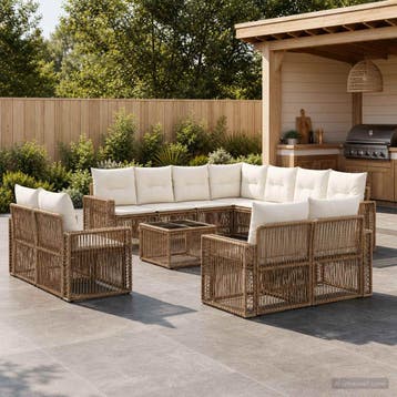 vidaXL Tuinbankenset 12 pcs Beige en Crème Wit poly rattan, Verzenden, Nieuw, 2 zitplaatsen