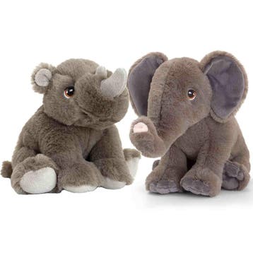 Neushoorn en olifant knuffel - pluche - 25 cm - safari, Verzenden, Nieuw