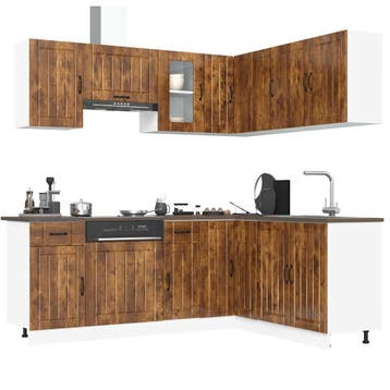 vidaXL 11-delige Keukenkastenset Lucca bewerkt hout gerookt, Huis en Inrichting, Verzenden, Nieuw, Bruin